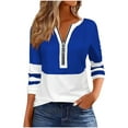 thumbnail image 1 of Womens 3/4 Sleeve Tunics Tops Half Zipper Color Block Blouse Tops Loose Fitting Casual Summer Fall Shirts Trendy Tops Blue S, 1 of 6