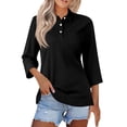 thumbnail image 1 of Womens 3/4 Sleeve V Neck Dressy Polo Shirts Collared Button Down Work Tops Casual Tennis Basic Blouses Black 3XL, 1 of 5