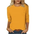 thumbnail image 1 of Womens 3/4 Sleeve V-Neck Shirts 2024 Summer Fashion Pleated Basic Tee Loose Solid Color Casual Tee Tunic Simple Breathable T-Shirt, 1 of 5