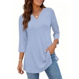 Womens 3/4 Sleeve V Neck Tunic Tops Casual Loose Fit 2026 Blouses Flowy ...