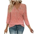 thumbnail image 1 of Womens 3/4 Sleeves Blouse Teen Girls Dressy Gradient Pullover Loose Fit Tops Juniors V Neck Tunic Casual Summer, 1 of 6