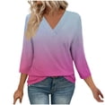 thumbnail image 1 of Womens 3/4 Sleeves Blouse Teen Girls Dressy Gradient Pullover Loose Fit Tops Juniors V Neck Tunic Casual Summer, 1 of 6