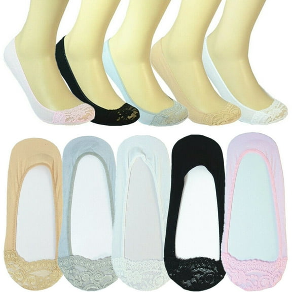 Womens 3-6 Pairs Half Lace No Show Nonslip Liner Loafer Invisible Boat Socks