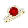 thumbnail image 1 of Rosec Jewels Certified Lab Grown Ruby Bridal Ring Set for Women - Ruby Engagement Ring with Wedding Band - AAAA Quality, 14K Yellow Gold, US 4.50, 1 of 8
