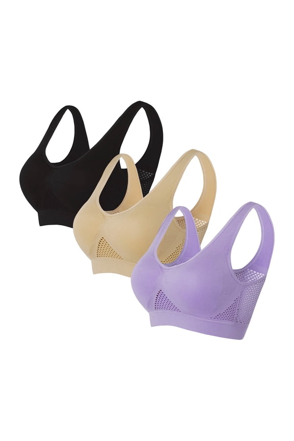 Womens 3 Pack Bras, Seamless Wireless Bras for Women Full Coverage Push Up Bra Comfortable No Underwire Bralettes with Support and Lift for Older Women S-5XL