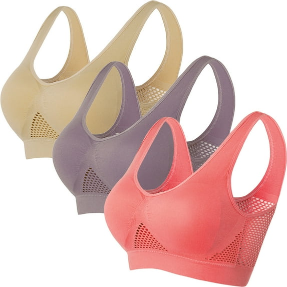 Womens 3 Pack Bras, Sports Bras for Women High Support Breathable Full Coverage Push up Bra Soft Comfort Underwear Wireless Mesh Bra Full Coverage S-5XL Womens Bras Clearance under $5