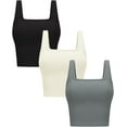 thumbnail image 1 of Womens 3 Pack Crop Tank Tops Basic Seamless Ribbed Sleeveless Square Neck Workout Top Summer Exercise Yoga Gym Shirts, 1 of 7