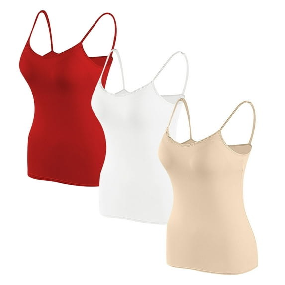 Womens 3 Pack Everyday Bras, Cotton Camisole Tops for Women Shelf Bra Spaghetti Strap Tank Top Basic Cami Undershirt with Built in Bra S-XL
