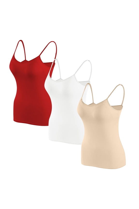 Womens 3 Pack Everyday Bras, Cotton Camisole Tops for Women Shelf Bra Spaghetti Strap Tank Top Basic Cami Undershirt with Built in Bra S-XL
