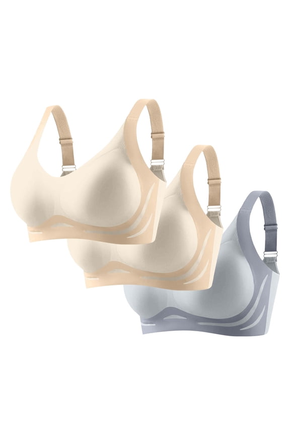 Womens 3 Pack Everyday Bras, Lushfitting Powerful Push-Up Seamless Bra, Super Gather No Underwire Anti Sagging Everyday Bras with Support and Lift M-2XL