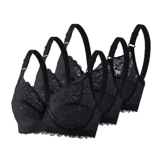 Womens 3 Pack Everyday Bras, Minimizer Bras for Women Full Coverage Seamless Unlined Lace Bra with Underwire Support for Large Breasts, T-Shirt Bra 36-44