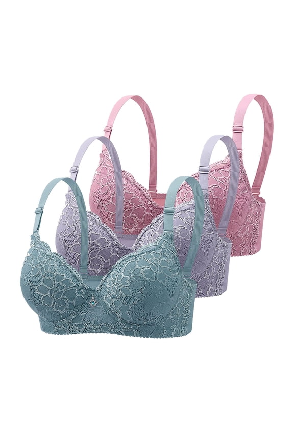 Womens 3 Pack Everyday Bras, Push Up Bras for Women Add 2 Cups Sexy Lace Cleavage Extra Padded Plunge Bra Underwire S-3XL 