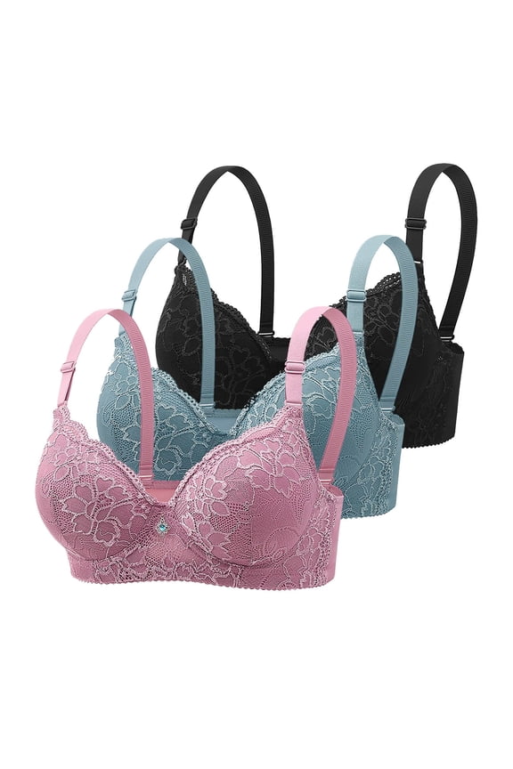 Womens 3 Pack Everyday Bras, Push Up Bras for Women Add 2 Cups Sexy Lace Cleavage Extra Padded Plunge Bra Underwire S-3XL&nbsp;