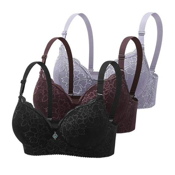 Womens 3 Pack Everyday Bras, Push Up Bras for Women Add 2 Cups Sexy Lace Cleavage Extra Padded Plunge Bra Underwire S-3XL 