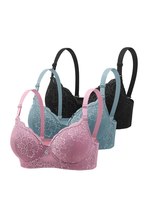 Womens 3 Pack Everyday Bras, Push Up Bras for Women Add 2 Cups Sexy Lace Cleavage Extra Padded Plunge Bra Underwire S-3XL 