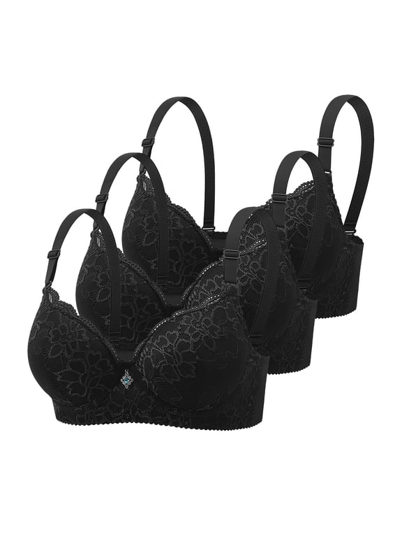 Womens 3 Pack Everyday Bras, Push Up Bras for Women Add 2 Cups Sexy Lace Cleavage Extra Padded Plunge Bra Underwire S-3XL