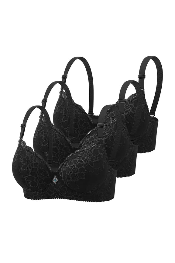 Womens 3 Pack Everyday Bras, Push Up Bras for Women Add 2 Cups Sexy Lace Cleavage Extra Padded Plunge Bra Underwire S-3XL
