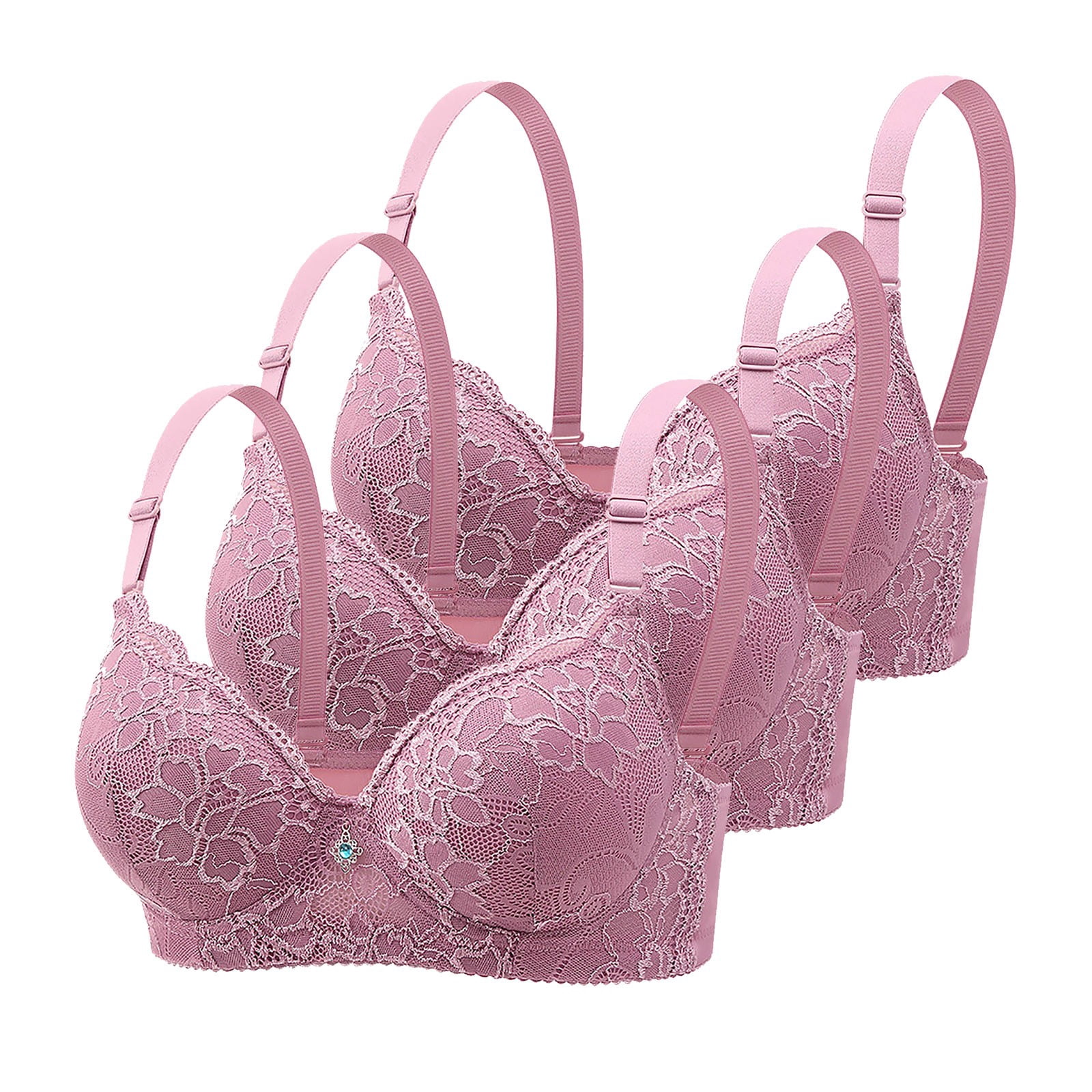 Womens 3 Pack Everyday Bras, Push Up Bras for Women Add 2 Cups Sexy Lace Cleavage Extra Padded Plunge Bra Underwire S-3XL