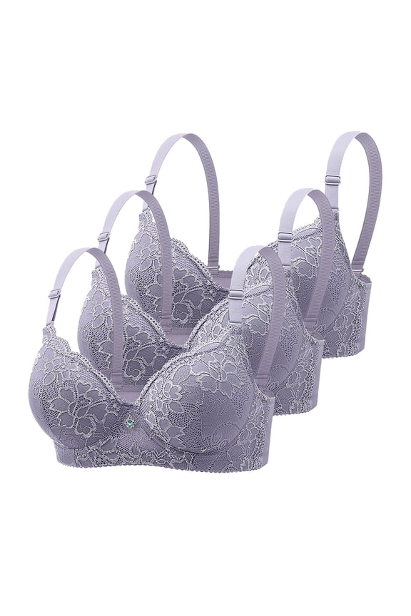 Womens 3 Pack Everyday Bras, Push Up Bras for Women Add 2 Cups Sexy Lace Cleavage Extra Padded Plunge Bra Underwire S-3XL