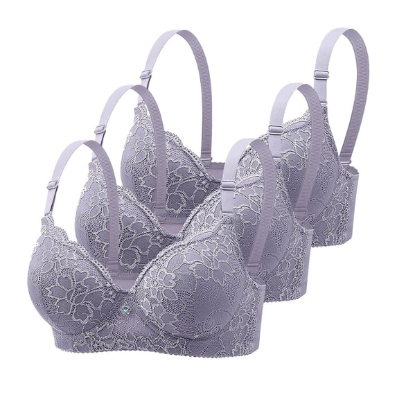 Womens 3 Pack Everyday Bras, Push Up Bras for Women Add 2 Cups Sexy Lace Cleavage Extra Padded Plunge Bra Underwire S-3XL