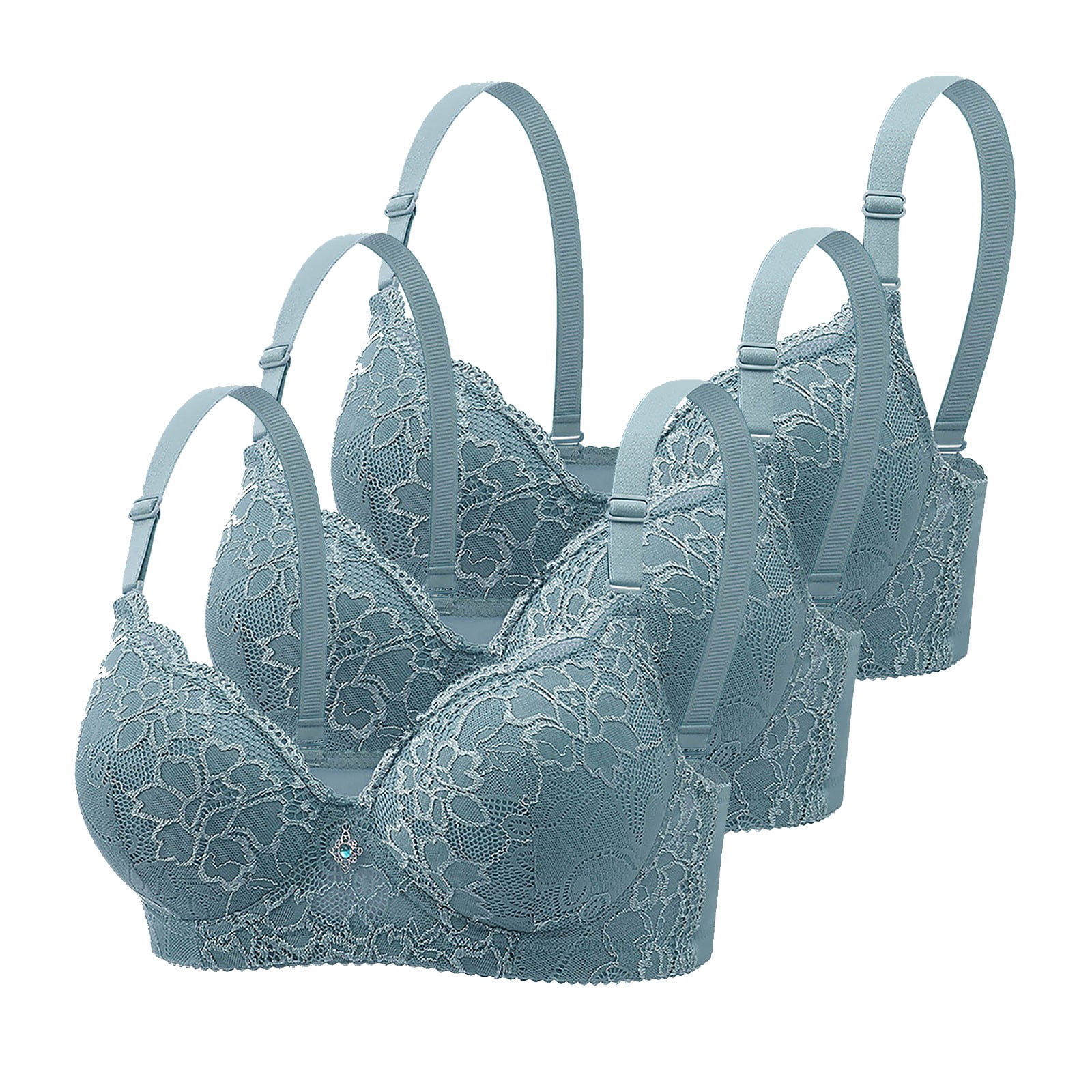 Womens 3 Pack Everyday Bras, Push Up Bras for Women Add 2 Cups Sexy Lace Cleavage Extra Padded Plunge Bra Underwire S-3XL