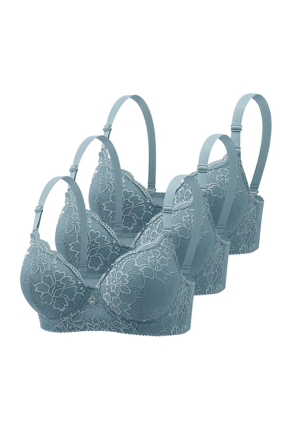 Womens 3 Pack Everyday Bras, Push Up Bras for Women Add 2 Cups Sexy Lace Cleavage Extra Padded Plunge Bra Underwire S-3XL