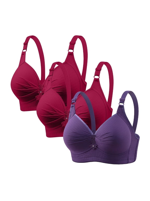 Womens 3 Pack Everyday Bras, Push Up Bras for Women Add 2 Cups Sexy Lace Cleavage Extra Padded Plunge Bra Underwire S-5XL Mothers Day Gifts