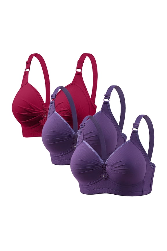Womens 3 Pack Everyday Bras, Push Up Bras for Women Add 2 Cups Sexy Lace Cleavage Extra Padded Plunge Bra Underwire S-5XL Mothers Day Gifts