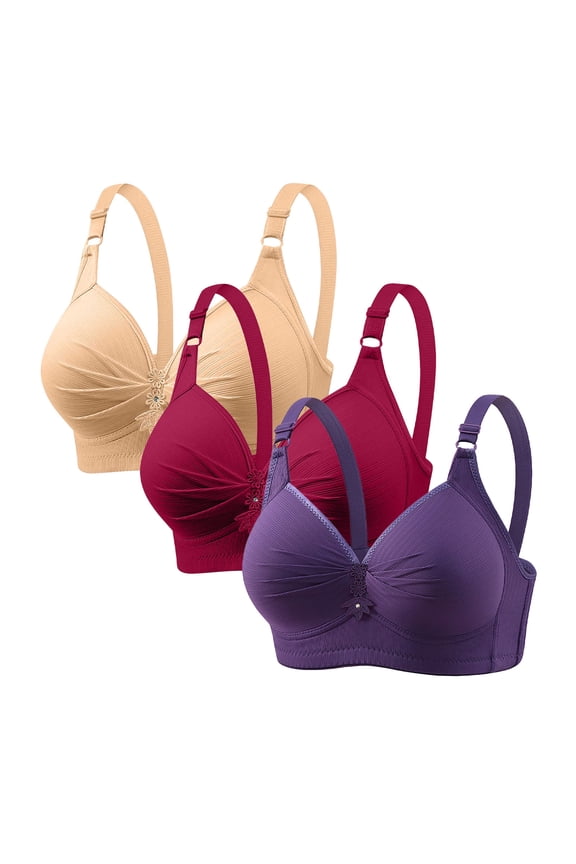 Womens 3 Pack Everyday Bras, Super Push Up Bra Smoothing Back Fat Bra with Support Comfortable Seamless T Shirt Bra Full Coverage S-5XL Mothers&nbsp;Day&nbsp;Gifts