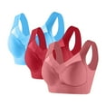 thumbnail image 1 of Womens 3 Pack Everyday Bras, Wireless Push Up Bra V Mesh Wide Straps Seamless Comfort Support Lift Full Coverage Plus Size Everyday Bralettes L-6XL, 1 of 2
