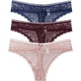 thumbnail image 1 of Womens 3 Pack Lace Thong Bikinis Low Rise Panties Underwear S-XL, 1 of 6