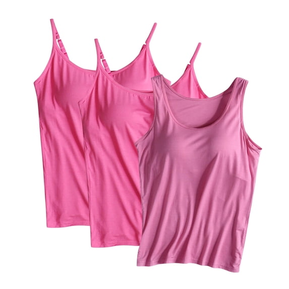 Womens 3 Pack Padded Cami Tank Tops Double Lined Spaghetti Strap Built in Bra Shirts Slim Fitted Basic Summer Cloth 2026