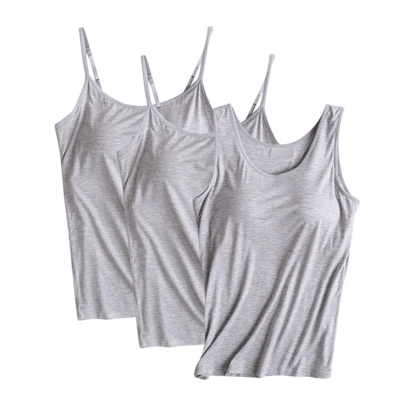 Womens 3 Pack Padded Cami Tank Tops Double Lined Spaghetti Strap Built in Bra Shirts Slim Fitted Basic Summer Cloth 2026