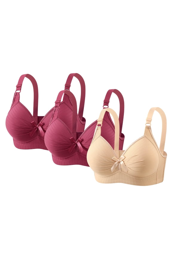 Womens 3 Pack Seamless Wireless Supportive Bra Push Up Comfort Soft No Underwire Full Coverage T-Shirt Bras