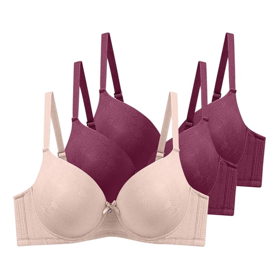 Womens 3 Pack Underwire Push-Up Bras Trendy Jacquard Full Coverage Brassiere Large Breast Supportive D Cup Bras Multicolor, 38/85D