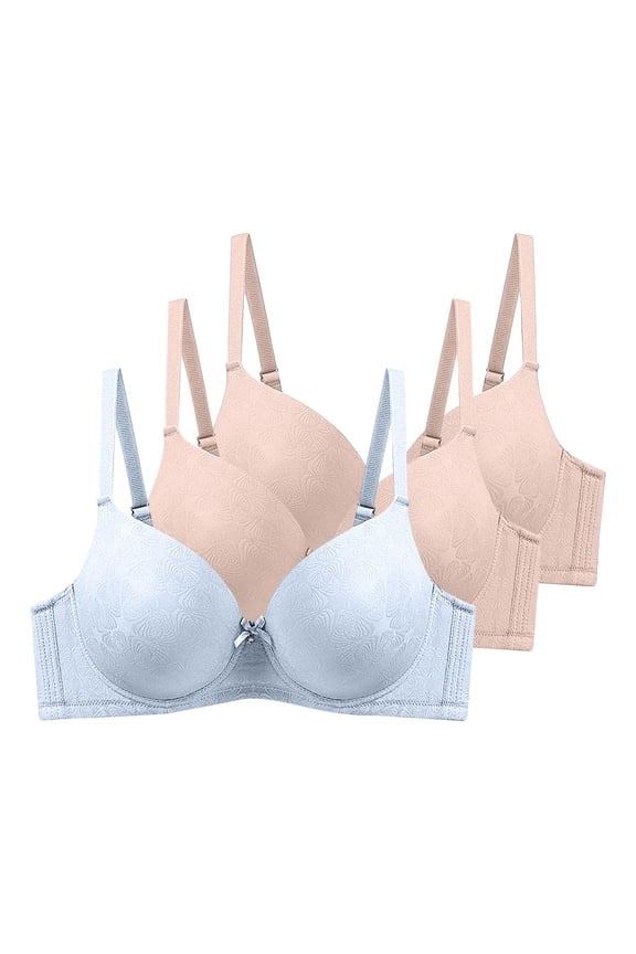 Womens 3 Pack Underwire Push-Up Bras Trendy Jacquard Full Coverage Brassiere Large Breast Supportive D Cup Bras Multicolor, 40/90D