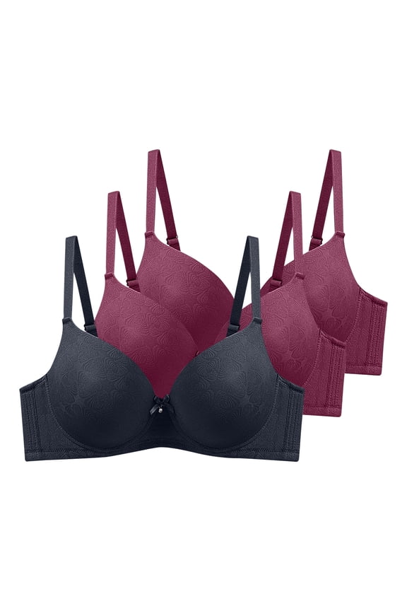 Womens 3 Pack Underwire Push-Up Bras Trendy Jacquard Full Coverage Brassiere Large Breast Supportive D Cup Bras Multicolor, 40/90D