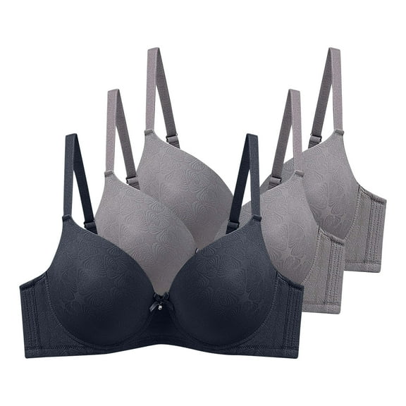 Womens 3 Pack Underwire Push-Up Bras Trendy Jacquard Full Coverage Brassiere Large Breast Supportive D Cup Bras Multicolor, 40/90D