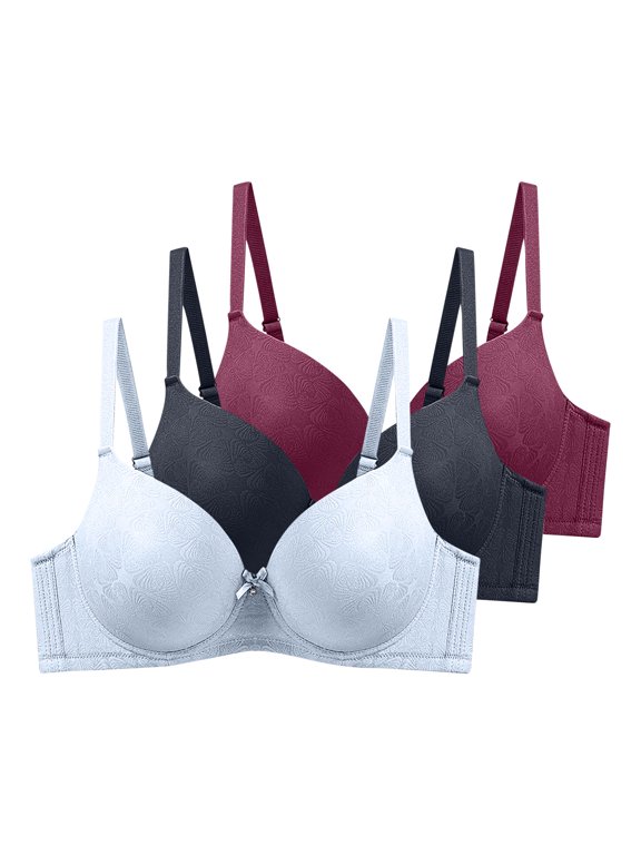 Womens 3 Pack Underwire Push-Up Bras Trendy Jacquard Full Coverage Brassiere Large Breast Supportive D Cup Bras Multicolor, 40/90D