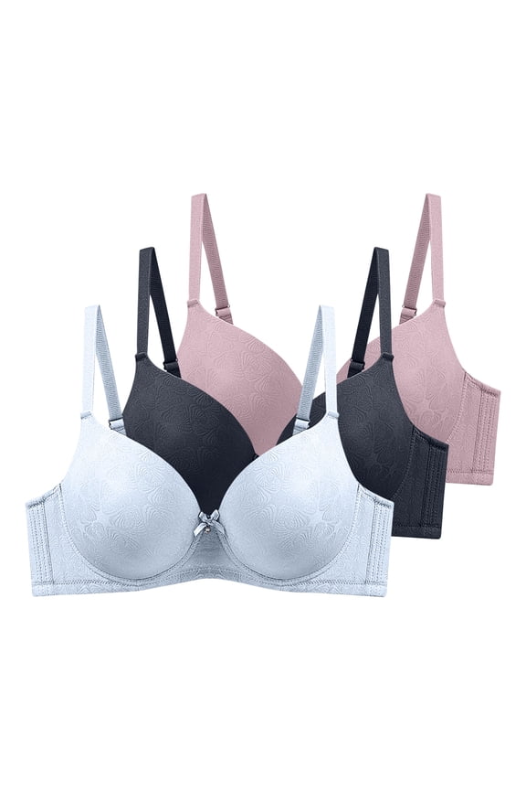 Womens 3 Pack Underwire Push-Up Bras Trendy Jacquard Full Coverage Brassiere Large Breast Supportive D Cup Bras Multicolor, 42/95D