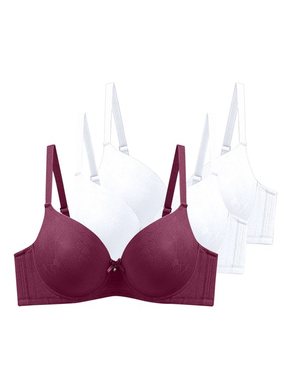Womens 3 Pack Underwire Push-Up Bras Trendy Jacquard Full Coverage Brassiere Large Breast Supportive D Cup Bras Multicolor, 42/95D