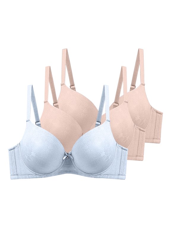 Womens 3 Pack Underwire Push-Up Bras Trendy Jacquard Full Coverage Brassiere Large Breast Supportive D Cup Bras Multicolor, 44/100D