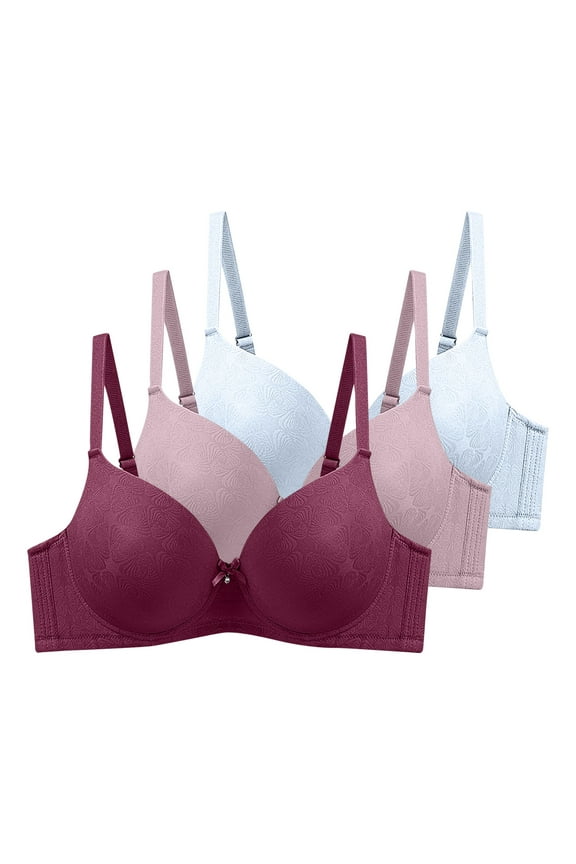 Womens 3 Pack Underwire Push-Up Bras Trendy Jacquard Full Coverage Brassiere Large Breast Supportive D Cup Bras Multicolor, 46/105D
