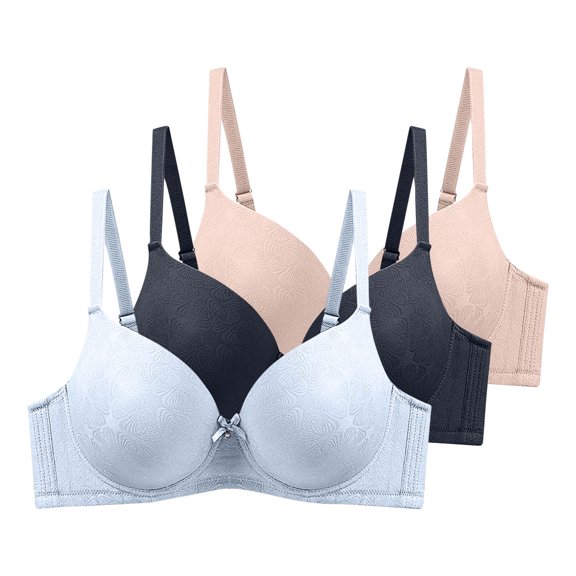 Womens 3 Pack Underwire Push-Up Bras Trendy Jacquard Full Coverage Brassiere Large Breast Supportive D Cup Bras Multicolor, 48/110D