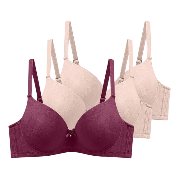 Womens 3 Pack Underwire Push-Up Bras Trendy Jacquard Full Coverage Brassiere Large Breast Supportive D Cup Bras Multicolor, 48/110D