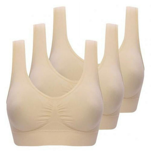 Womens 3 Pack - Wireless Bra for Women, Solid Color Seamless Bra,Womens Sports Bras, Yoga Comfort Seamless Stretchy Sports Bra Skin color S