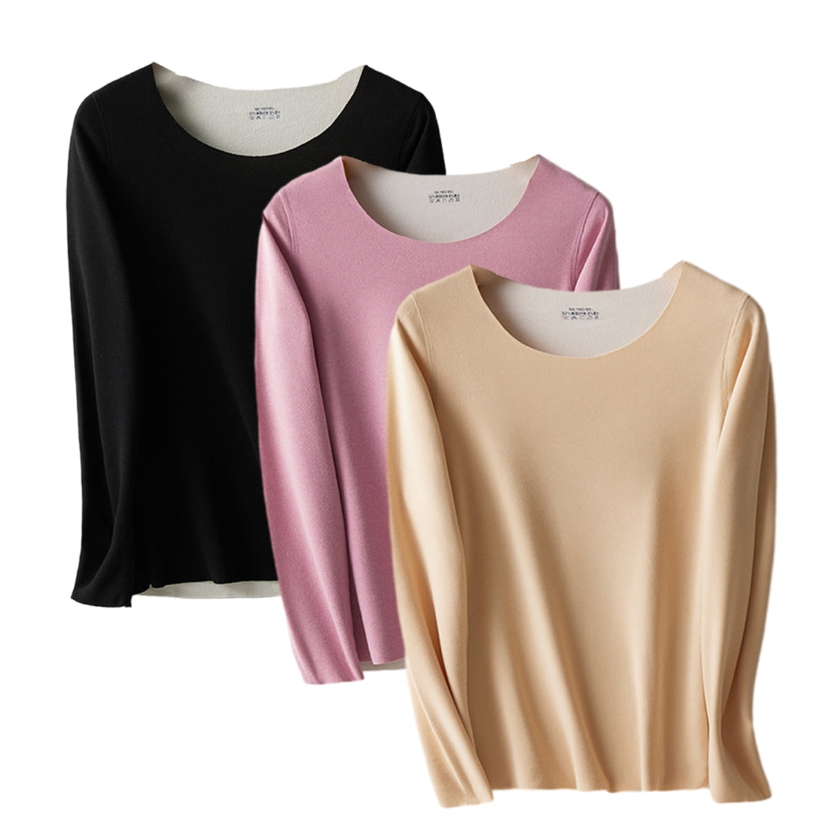 トップス perverze UNDER COLOR LONG TEE Womens 3 Piece Long Sleeve Tops Crew Neck Stretch Fitted