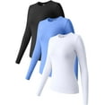 thumbnail image 1 of Womens 3 Piece Long Sleeve Tops Crew Neck Stretch Fitted Underscrubs Layer Tee Shirts Tops, 1 of 4