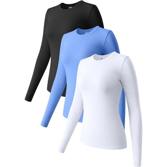 Womens 3 Piece Long Sleeve Tops Crew Neck Stretch Fitted Underscrubs Layer Tee Shirts Tops