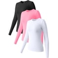 thumbnail image 1 of Womens 3 Piece Long Sleeve Tops Crew Neck Stretch Fitted Underscrubs Layer Tee Shirts Tops, 1 of 4
